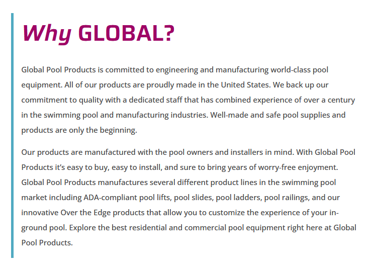 Why Global Pool Products
